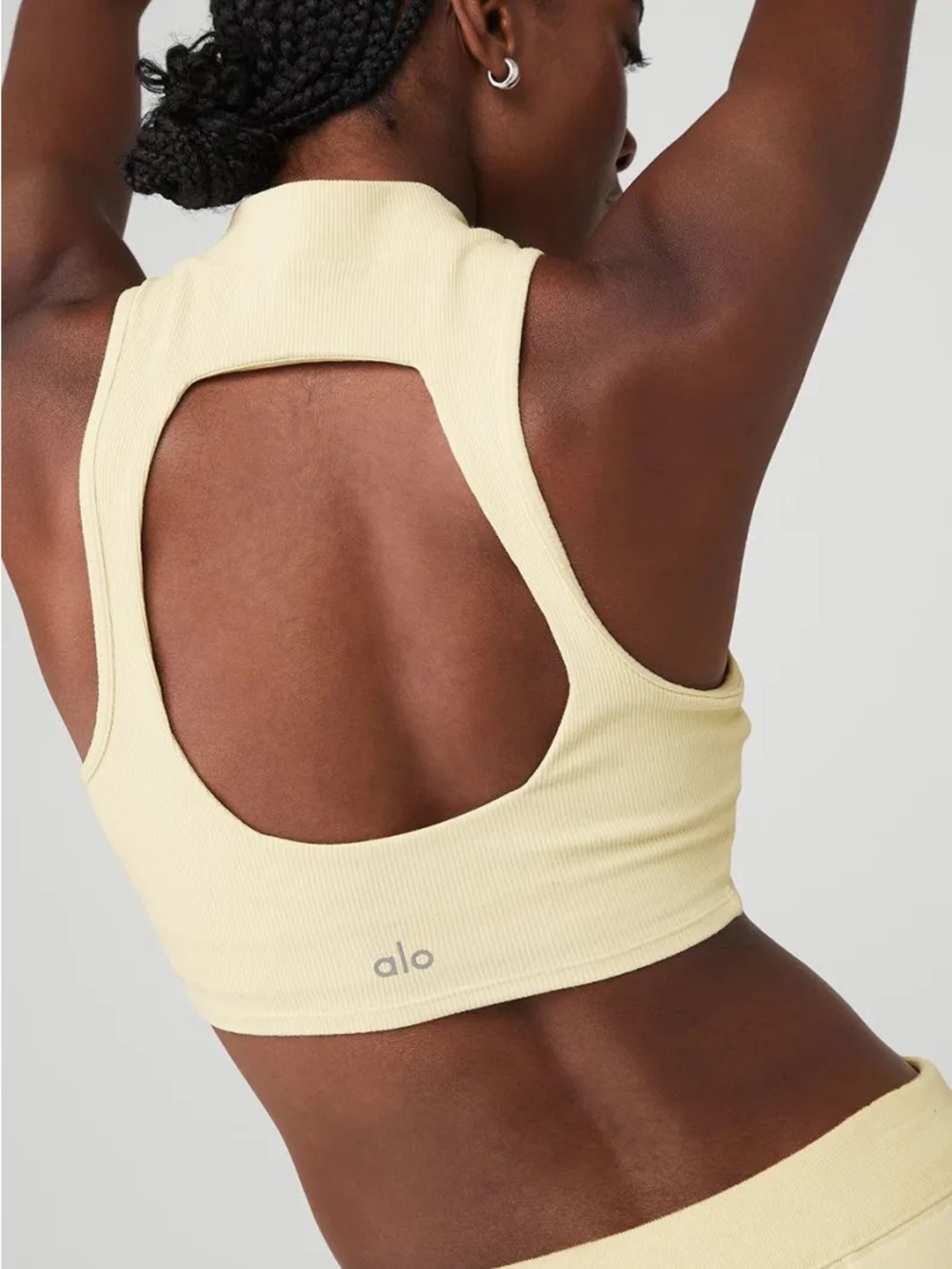 ALO Yoga Ribbed Cutout Tank Top in Pale Yellow